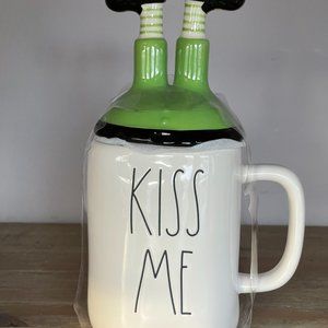 Rae Dunn Kiss Me Mug with Upside Down Leprechaun Topper